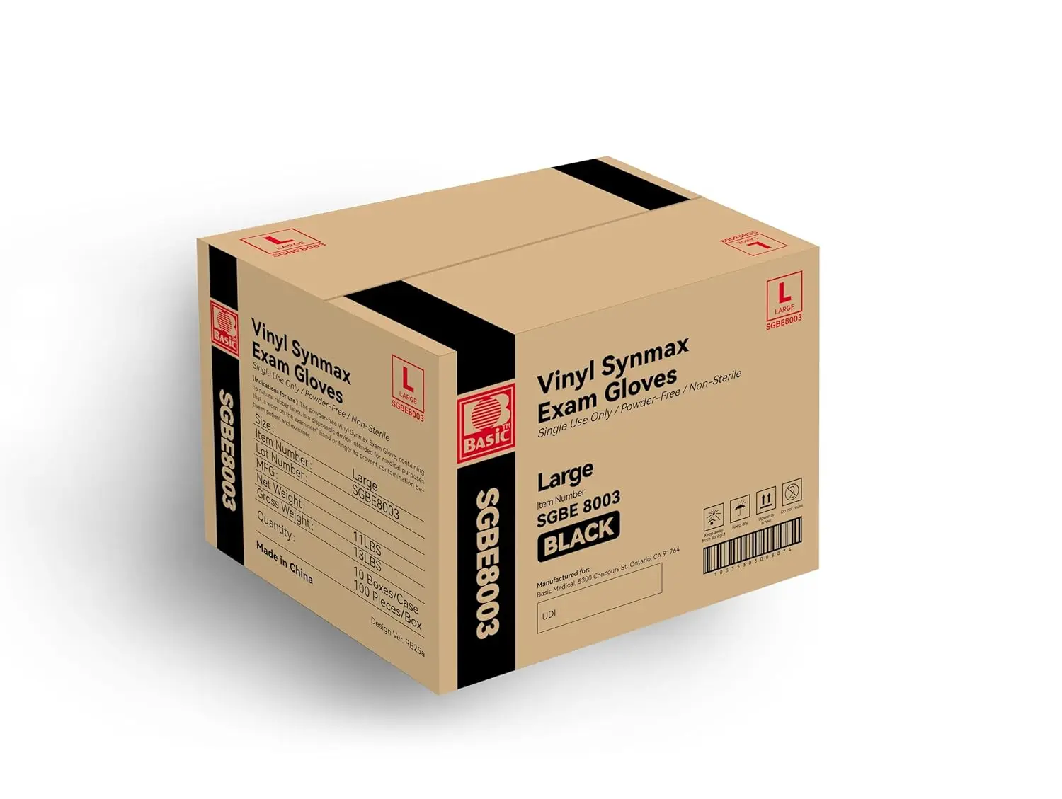 

Disposable Medical Vinyl Exam Gloves, 4 mil Thick, Latex-Free & Powder-Free, Large Size, Case of 1000 Black Gloves