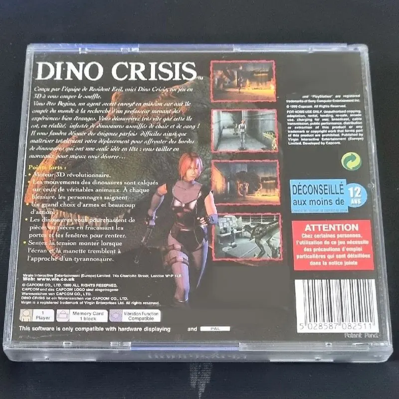 PS1 dino crisis series PAL With Manual Copy Disc Game Black Bottom Unlock Console Station 1 Retro Optical Driver Video Game Part