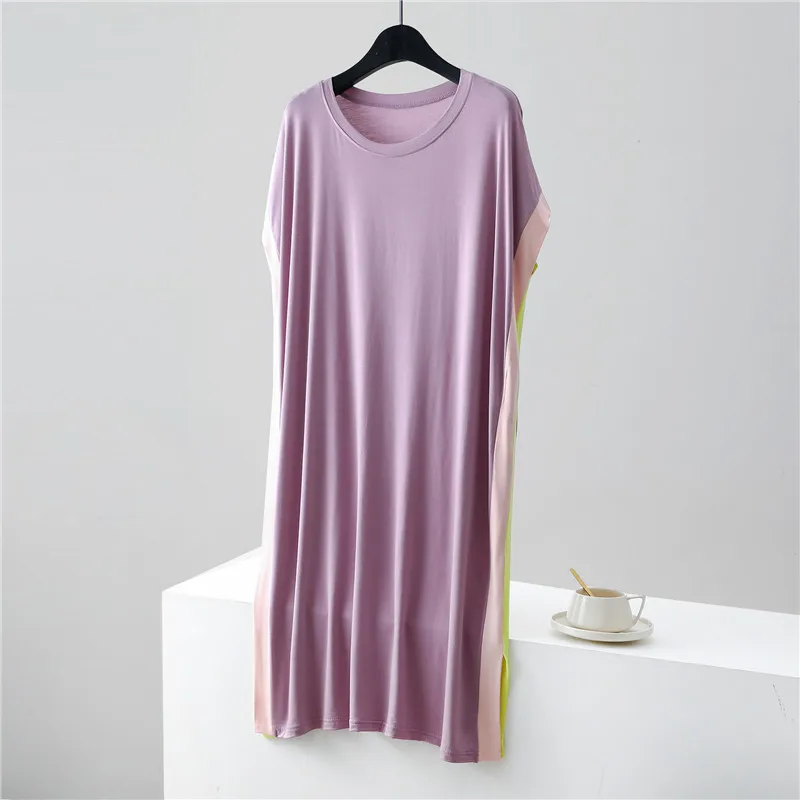 Casual Night Wears For Women New Loose Summer Nightgowns Female Modal Comfortable Nightdress Matching Color Sleepwear Dress