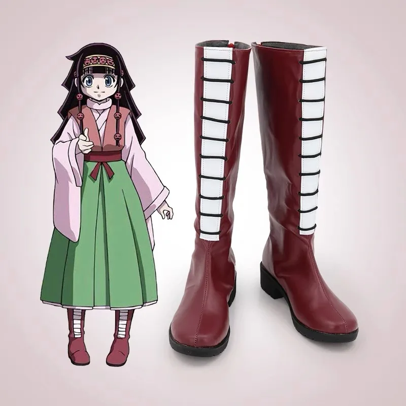 

Hunter X Hunter Alluka Zoldyck Anime Cosplay Boots Shoes Red Halloween Party Costume Props Woman Wine Red Long Boots