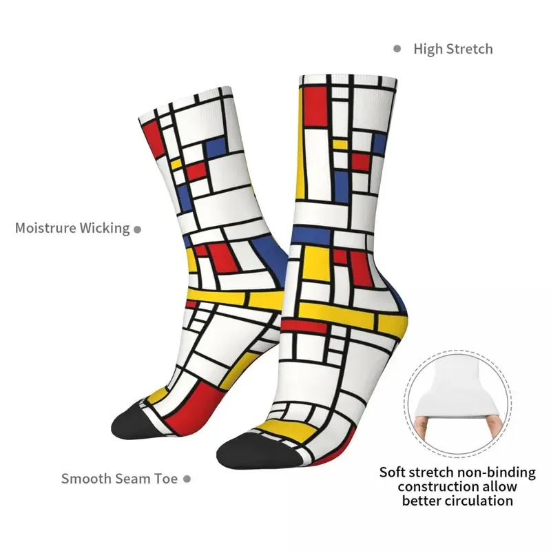 Y2K Piet Mondrian Harajuku Sweat Absorbing Stockings All Season Long Socks Accessories For Man'S Woman'S Birthday Present