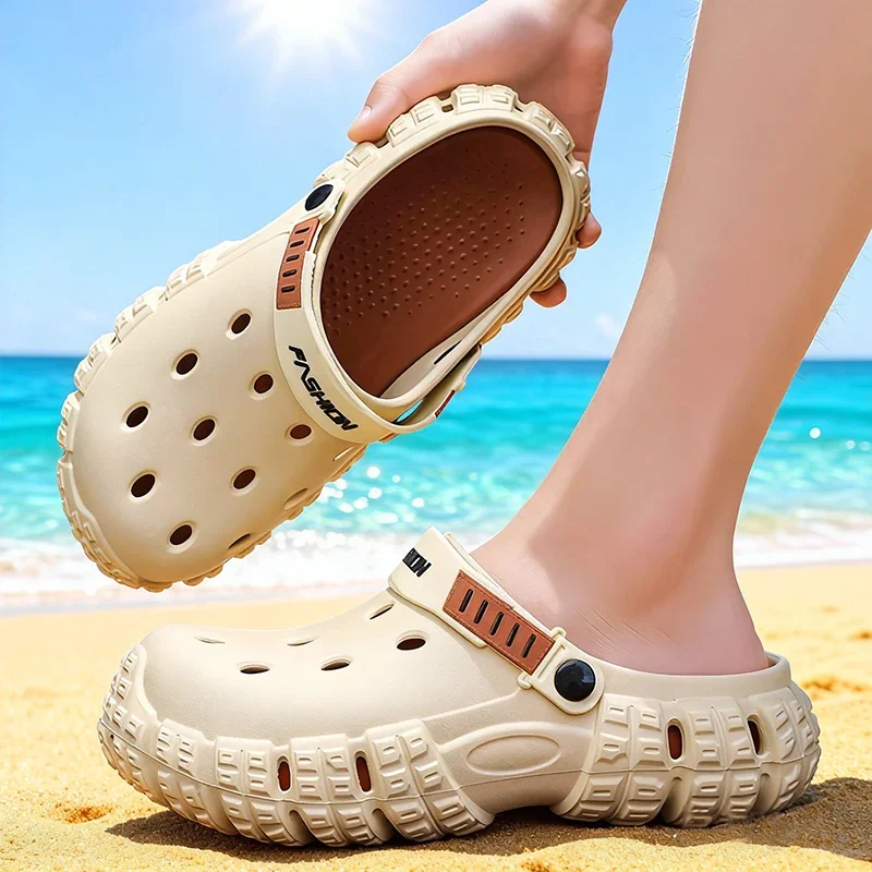 

Летние легкие мужские шлепанцы для отпуска, пляжные сандалии для пар, уличная нескользящая мужская обувь, мужские сандалии Bao Tou на толстой подошве