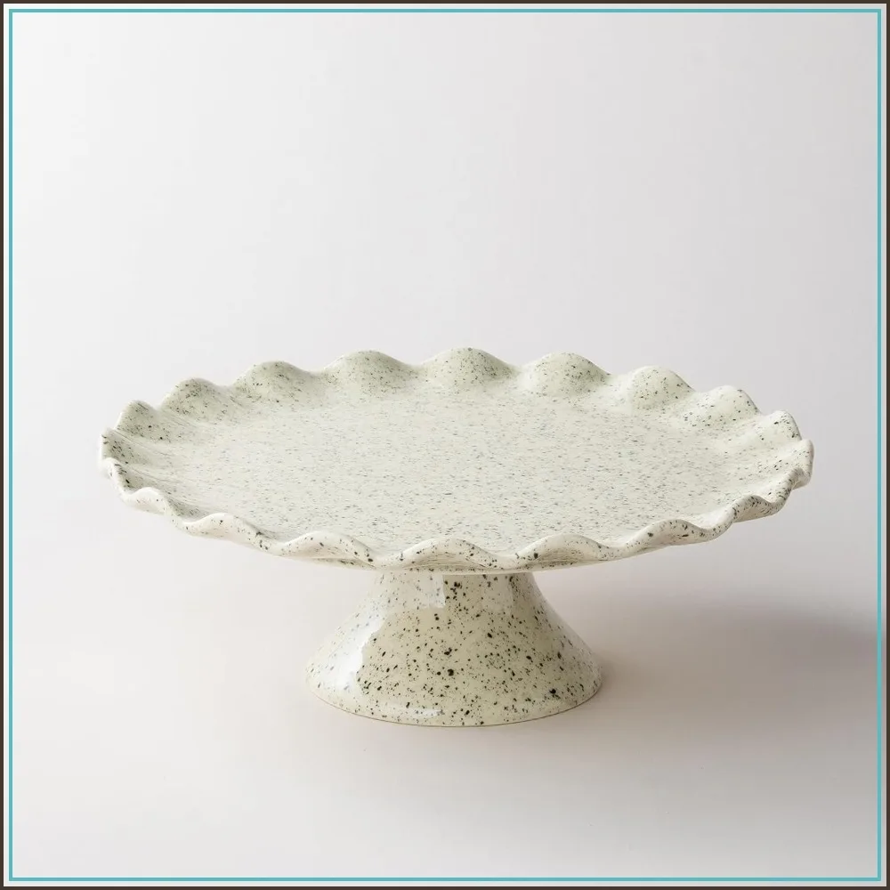 

Vintage Ceramic Cake Stand, Small Cake Plate for 8 Inch Cake, Ruffle Trim Cupcake Stand for Dessert Table