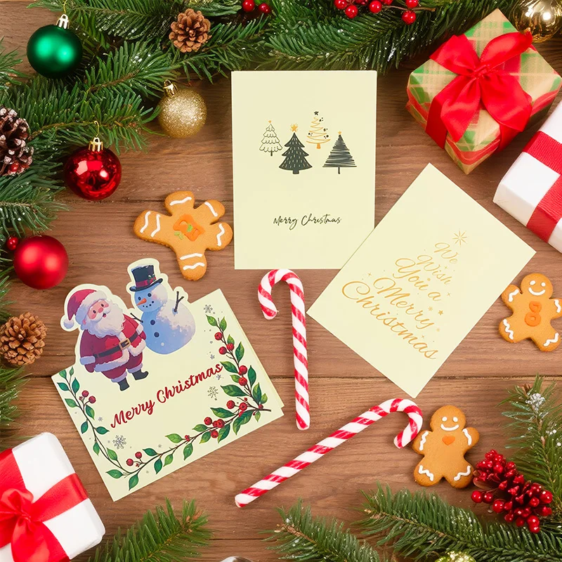 

3-Piece Set Of Yellow Greeting Cards, Christmas Cards, 3D Santa Claus And Snowman Suitable For Christmas, Christmas Decoration