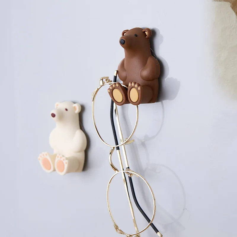 Adorable Polar Bear Toothbrush Holder Wall Mounted Suction Cup Racks Creative Perforation-free Leather Band Mask Plug Storage