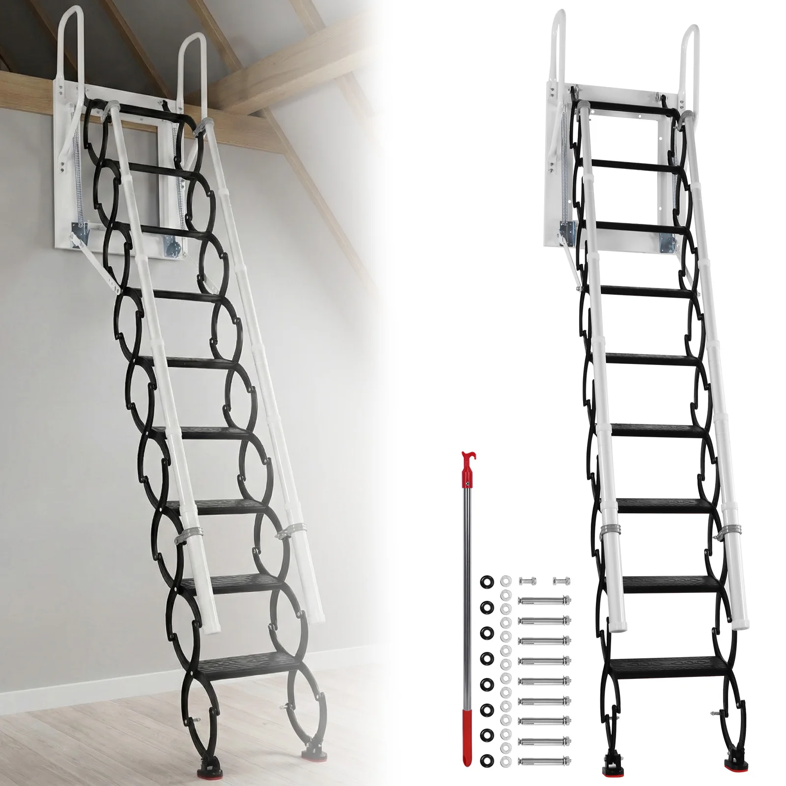 

Складная лестница-чердачная платформа с 2 поручнями и системой выдвижения, грузоподъемность 660 фунтов, для использования внутри помещений: гараж, подвал, склад