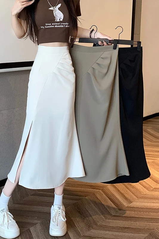 

2025 Summer New Design Split Women's High Waist Half length Skirt Looks Thin and Baggy Skirt
