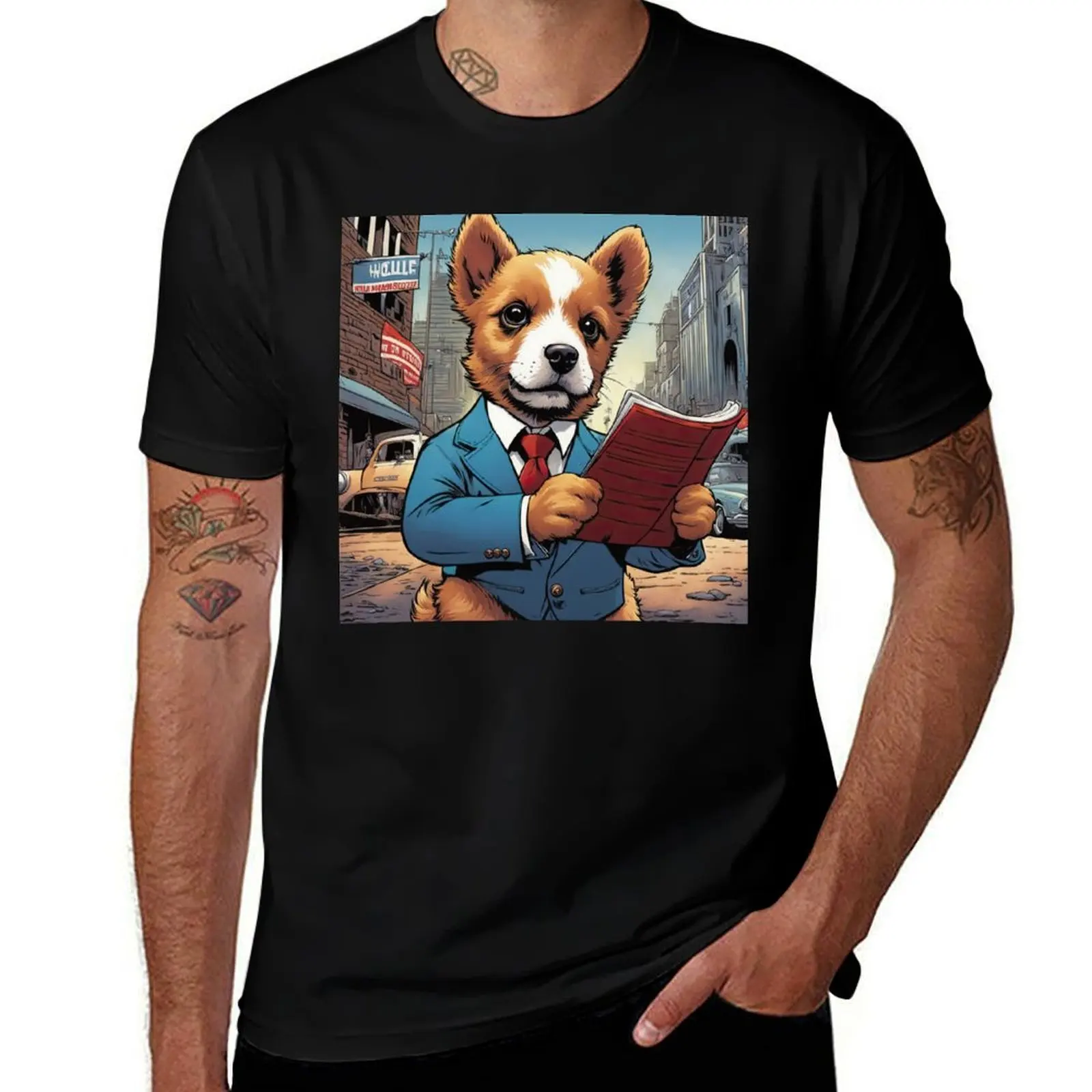 

Puppy as a reporter T-Shirt plain blacks korean fashion custom t shirt tee shirts for men