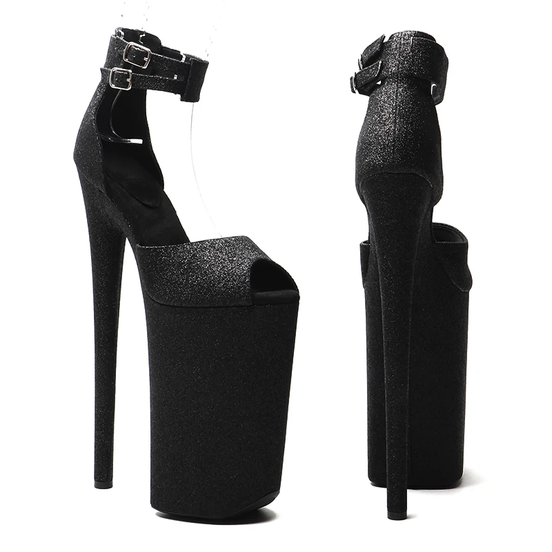 Leecabe 26CM/10inche Glitter PU upper Open Toe High Heel platform sexy exotic party sandals Pole Dance shoes
