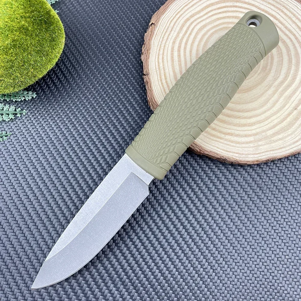 NEW BM 200/202 Fixed Blade Knife Rubber Handle Outdoor Camping Hunting Knives Survival Tactical EDC Tool with Leather Sheath