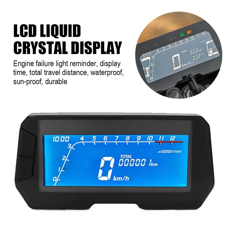 LED 12000RPM 6 Gear Universal Motorcycle LCD Digital Speedometer Backlight Odometer 2 4 Cylinders Meter Without Wire Easy To Use