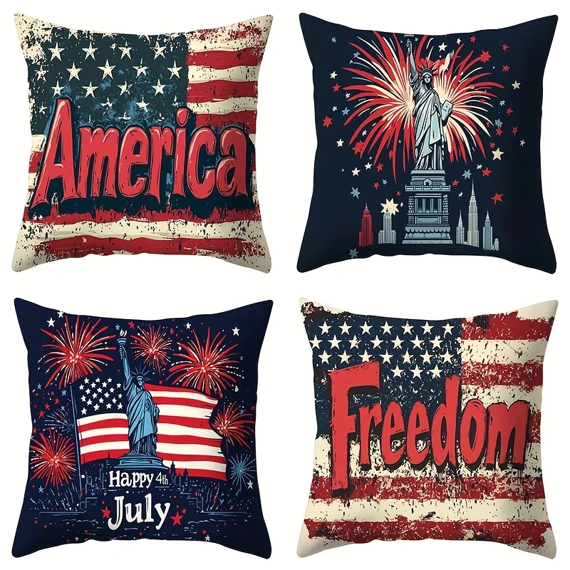 

4 шт. накидки на диван с дизайном Статуи Свободы, односторонняя печать, короткий плюш, подходят для гостиных, спален, диванов (без наполнителей для подушек)