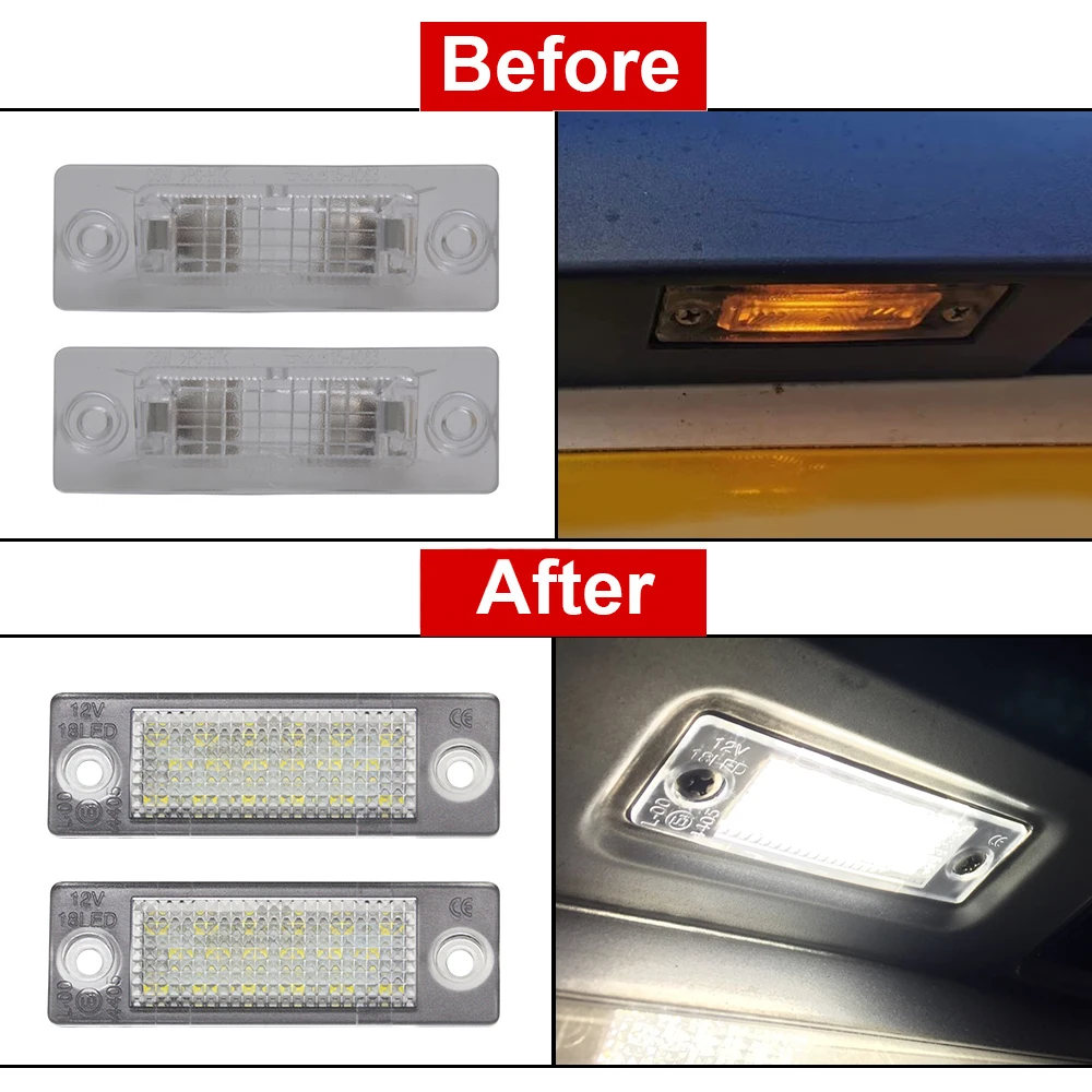 2PCS For VW Caddy Jetta MK5 Passat B6 Golf Touran Transporter T5 LED Car License Number Plate Light Lamp SKODA Superb White