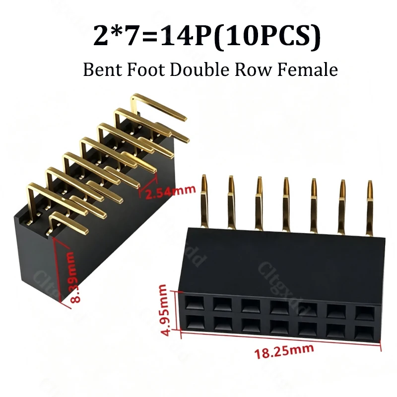 10 Stück 90-Grad-Winkelstecker, zweireihig, Buchsenleiste, 2,54 mm Rastermaß, PCB-Buchsenstecker, 2×3, 2×4, 2×5, 2×6, 2×7, 2×8, 2×20, 2×40 Pins – Detail 17