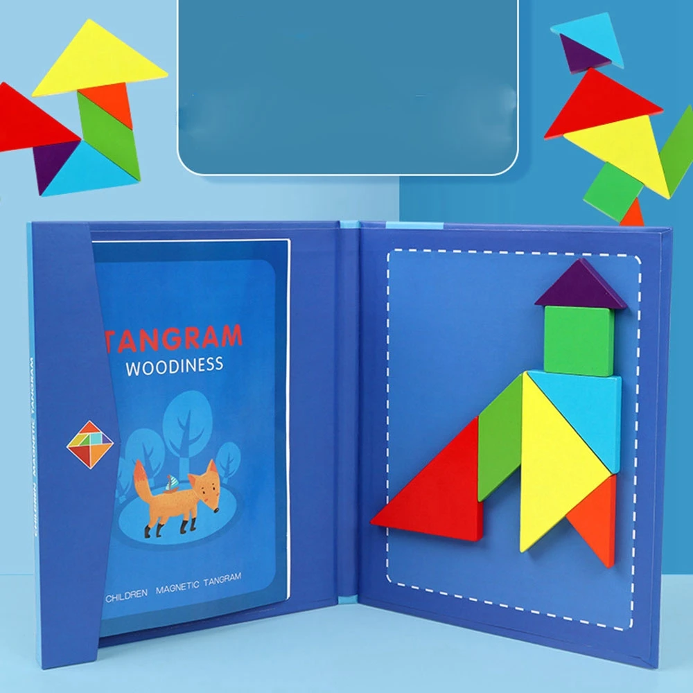 Rompecabezas magnético Tangram de madera para niños, juguete educativo portátil Montessori, aprendizaje de inteligencia, 1 unidad