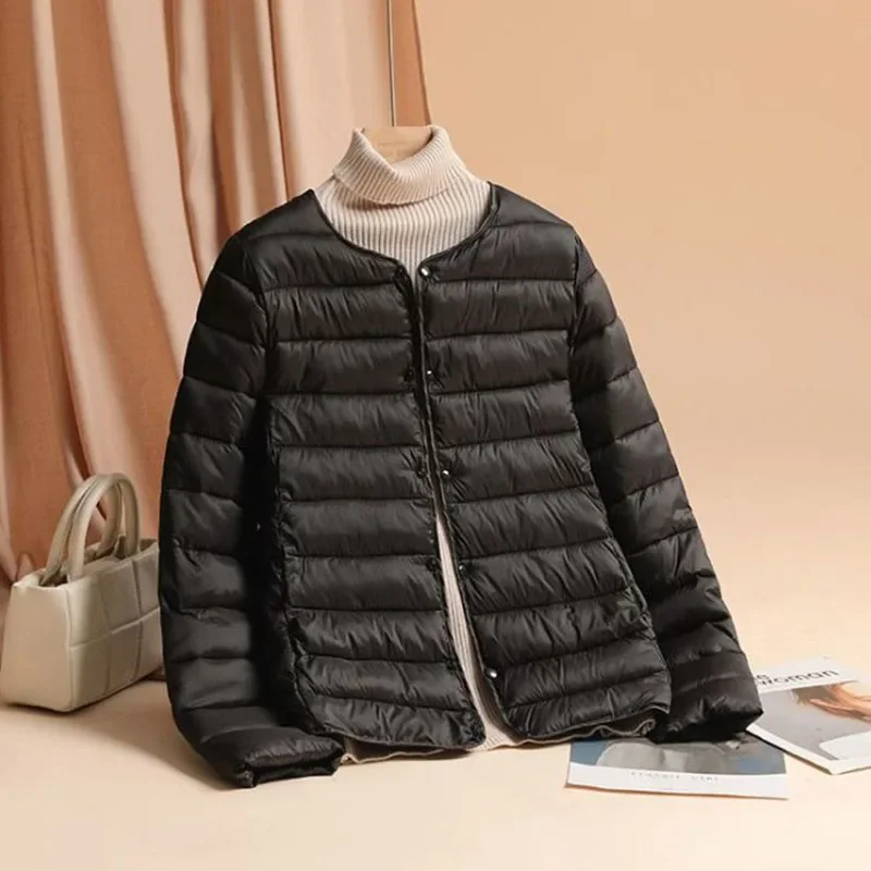 2025 novo outono inverno quente jaqueta feminina moda ultra leve para baixo algodão fino casaco sólido fosco tecido blusão parkas