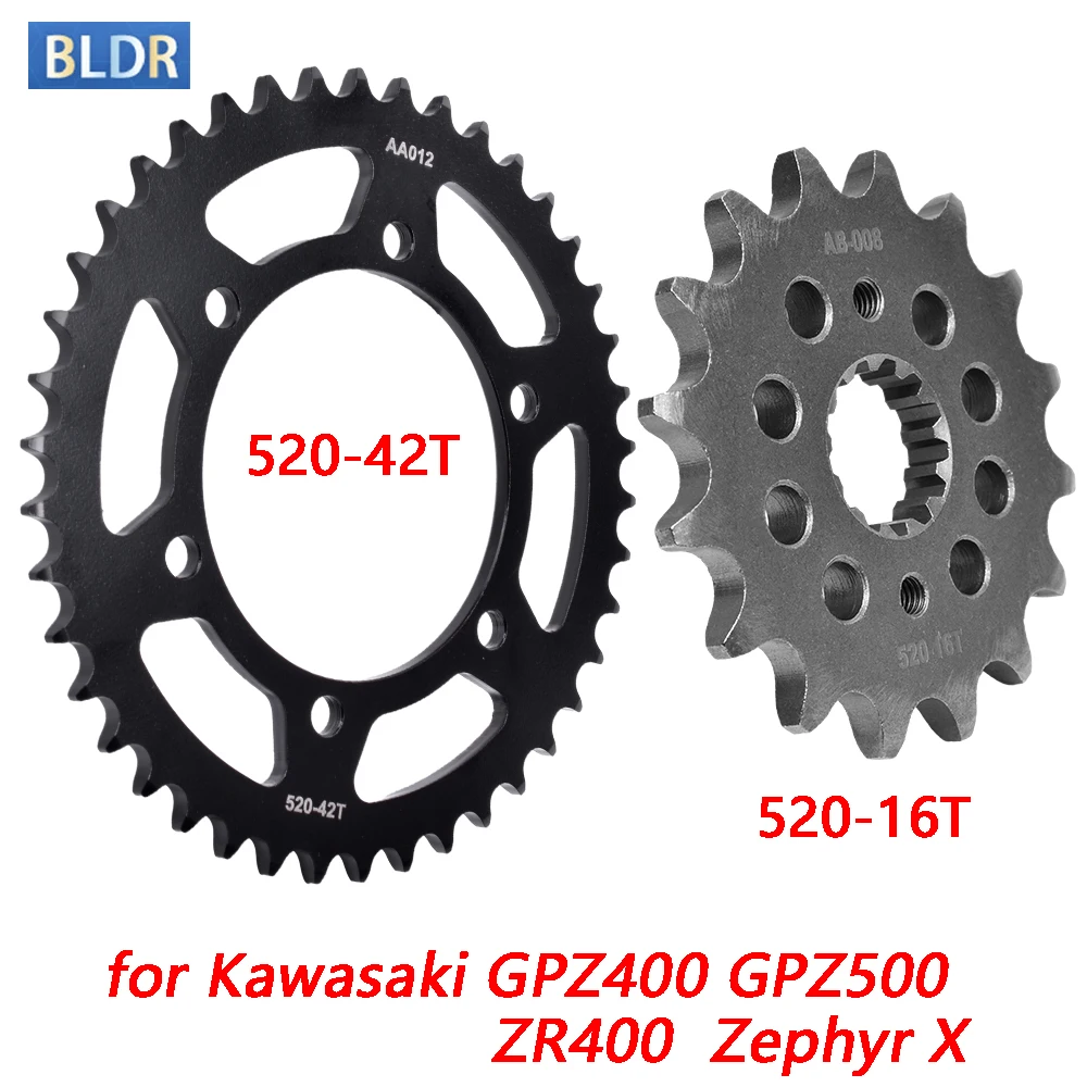 

520-16T 520 42T Motorcycle Front Sprocket Gear Wheel for Kawasaki GPZ400 S EX400 ZR400 Zephyr X GPZ500 S EX500