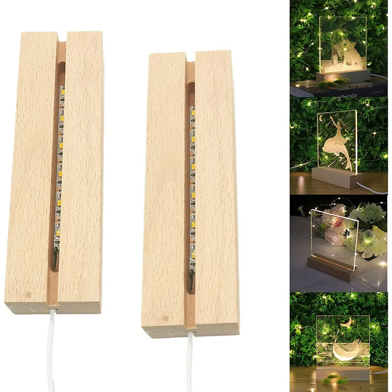 Luminescent LED Wooden Lamp Base USB Timbered Light Resin Art Lamps Stand Bracket Led Solid Wood Night Lights Room Decoration