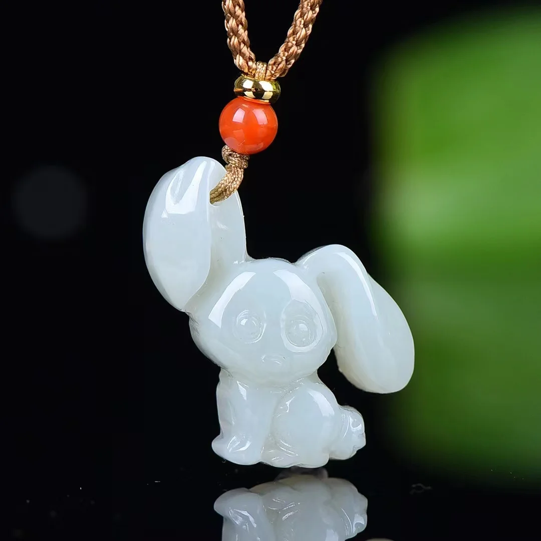 Exquisite Hetian Jade Zodiac Rabbit Pendant Jewelry 3931#