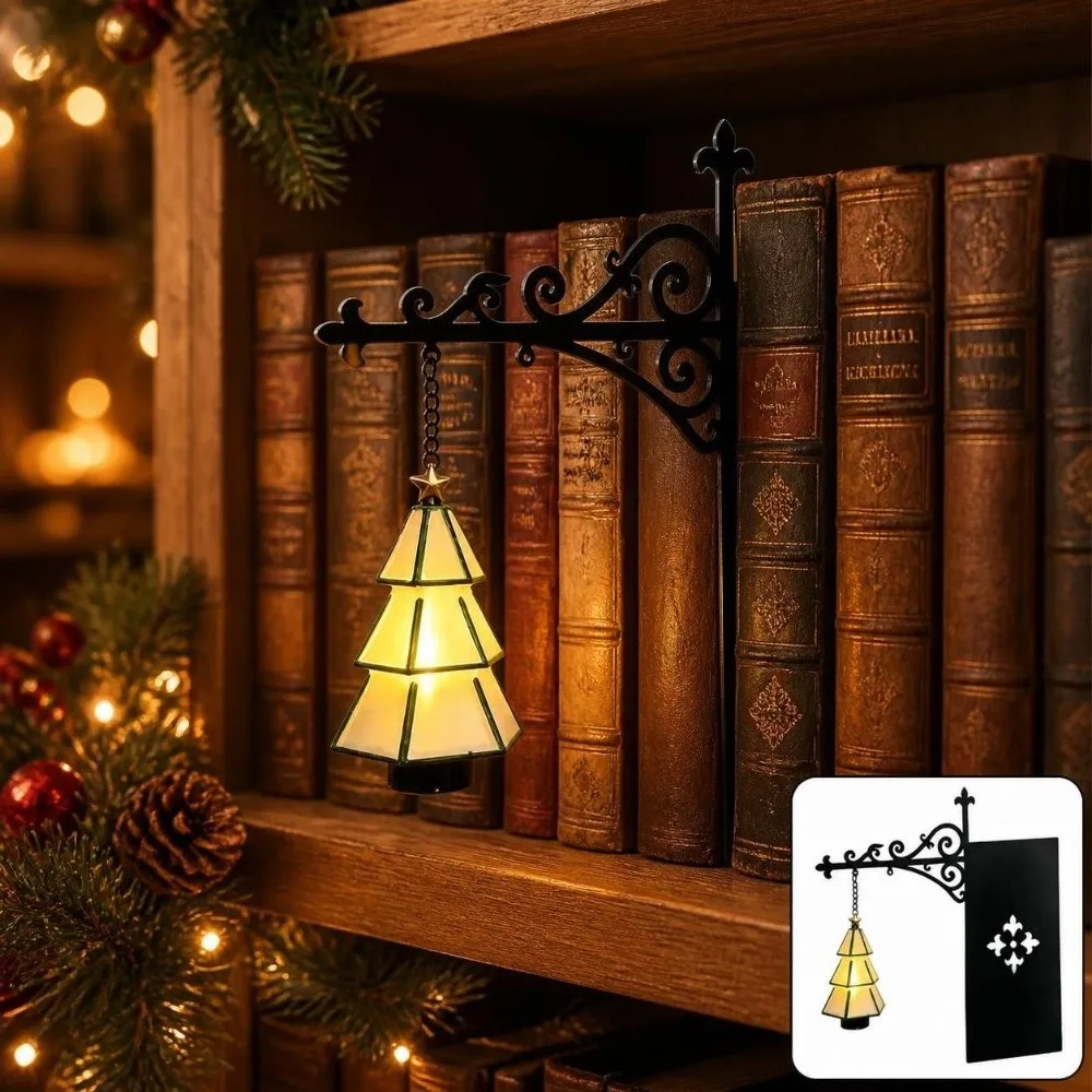 Creative Christmas Bookshelf Lamp Warm Light Retro Hanging Xmas Tree Light Cartoon Cute LED Library Lantern Book Lover Gift