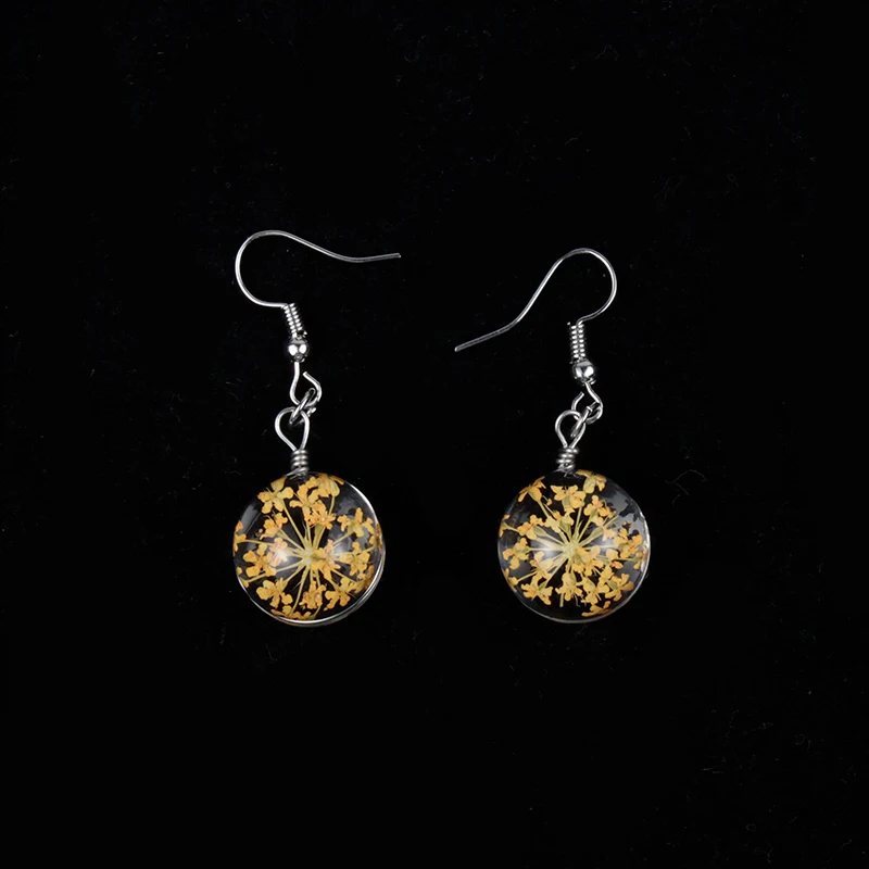 2022 New Style Lace Flower Dried Flower Earrings Fashion Color Transparent Ball Eardrop For Women Gifts Summer Charm Jewelry
