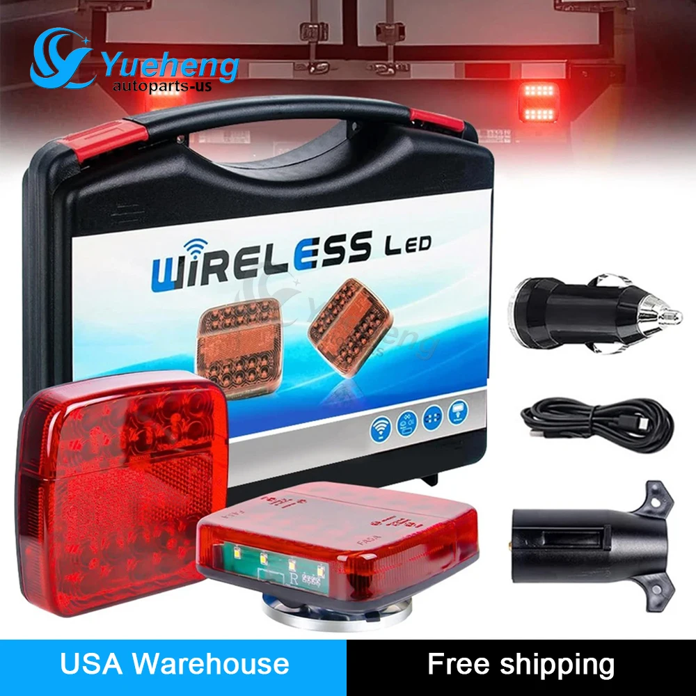Wireless Magnetic LED Trailer Tail Light Taillight Signal Warning Kit Rechargeable Waterproof Brake Signal Lamp for For Caravan RV Camper Lorry Truck