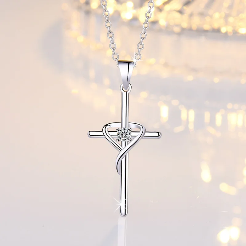 Neue 925 Sterling Silber Halskette Anhänger Kreuz 5A Zirkon für Damen Hochzeitsschmuck Verlobungs-Charm Party-Geschenk Feine Kette – Detail 2