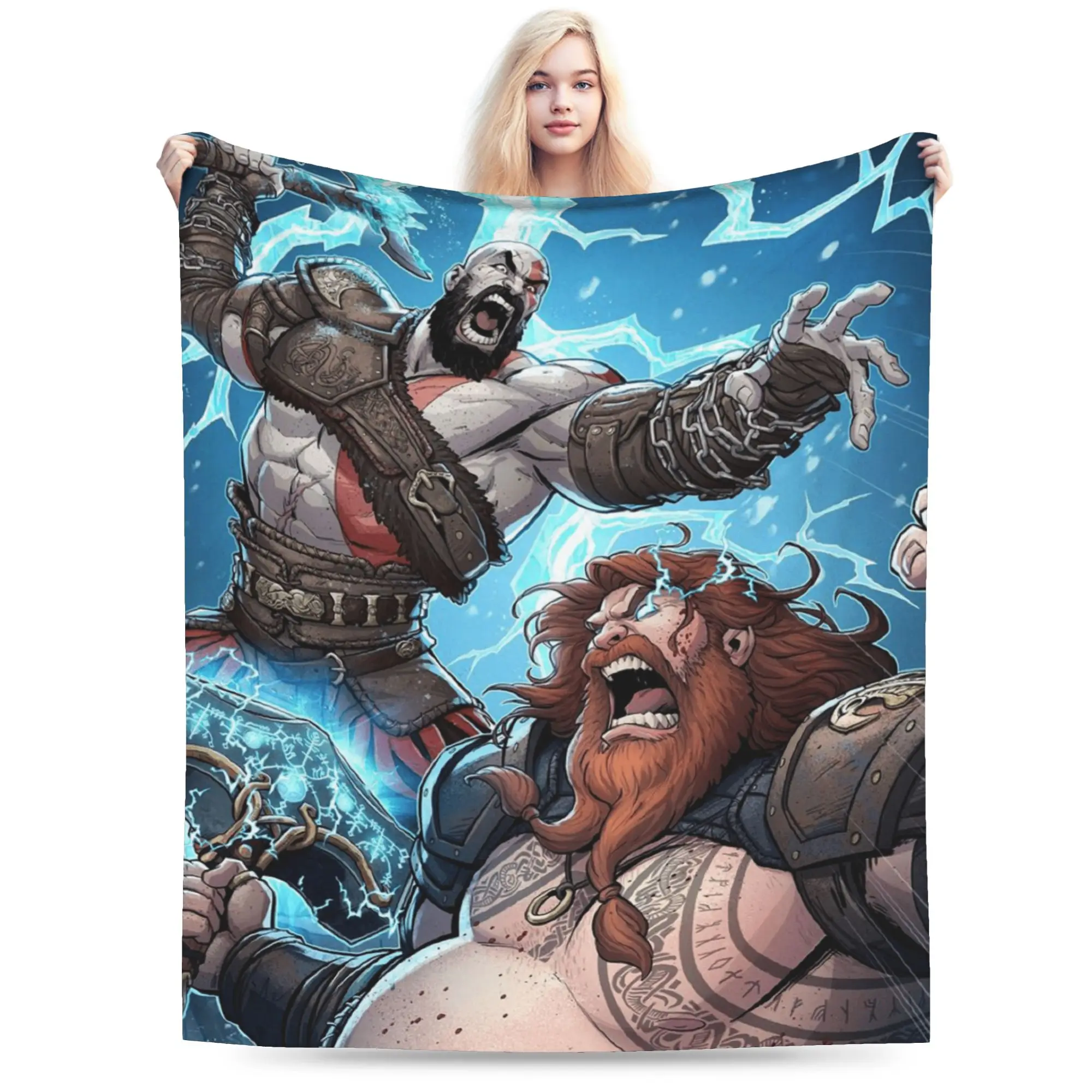 

God of War Kratos vs Thor плюшевое одеяло для девочек и мальчиков, игровое фланелевое одеяло для дивана, стула, мягкое теплое покрывало, подарок