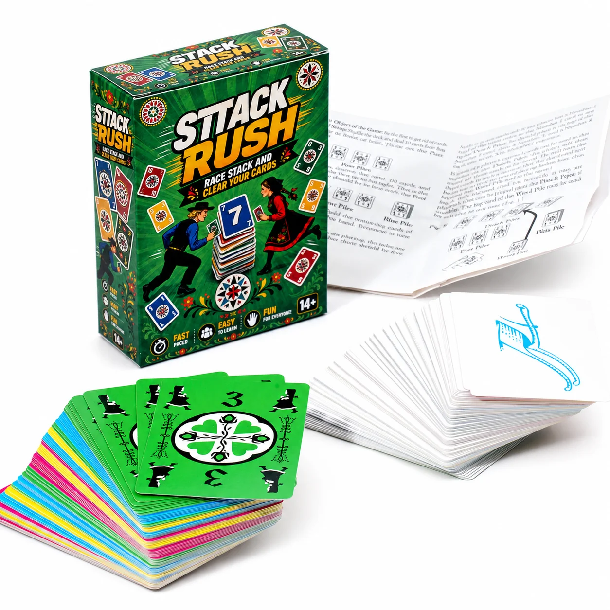 STACK RUSH Fast Paced Real Time Card Game Race to Build Number Stacks in Sequence Clear Your Cards First Quick Reaction Speed Ga