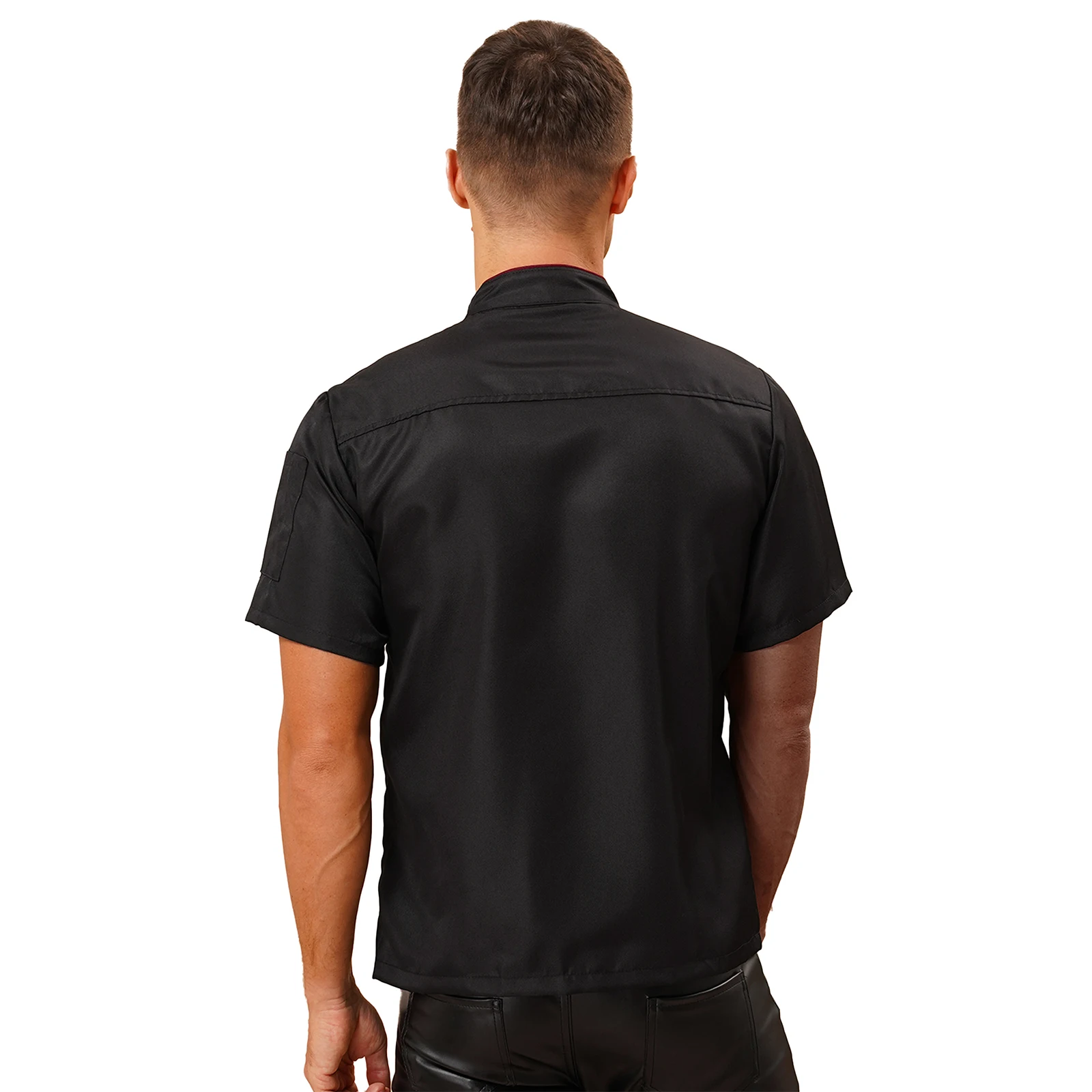 Uniforme de Chef masculino e feminino, camisa de manga curta, gola alta, jaqueta cozinheira, casaco, restaurante, cozinha, café, garçom, fantasia com bolso