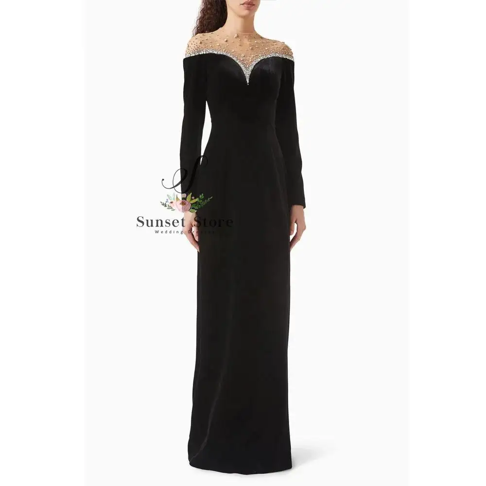 

Customized Black Beading Crepe Formal Evening Dress Off Shoulder Slim Mermaid Prom Dress 2025 Long Sleeves Party Dress