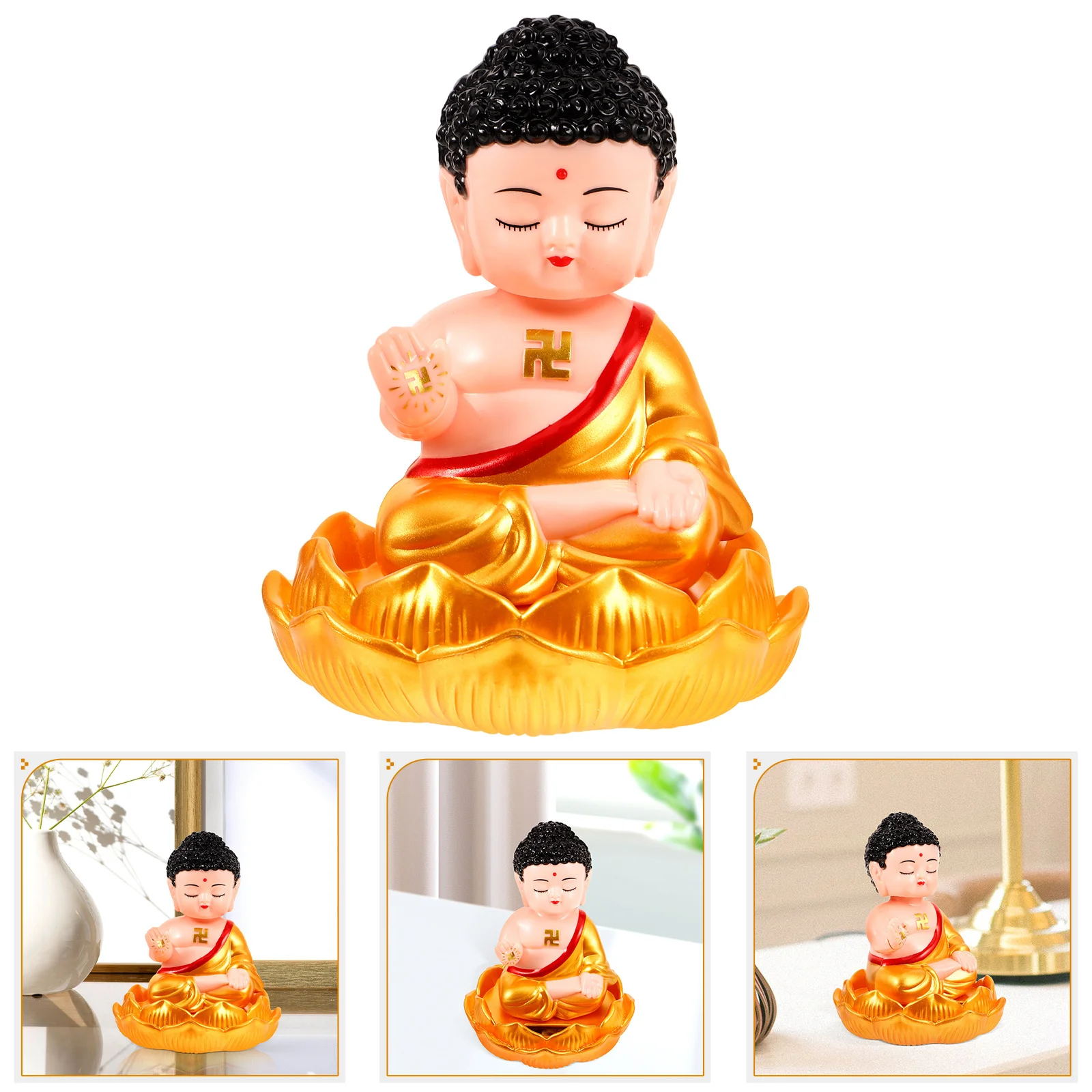 الذهب رداء بوذا تمثال تعمل بالطاقة الشمسية سطح المكتب ديكور للمنزل لوحة سيارة داخلي منضدية زخرفة خمر نمط حرفة صغيرة
