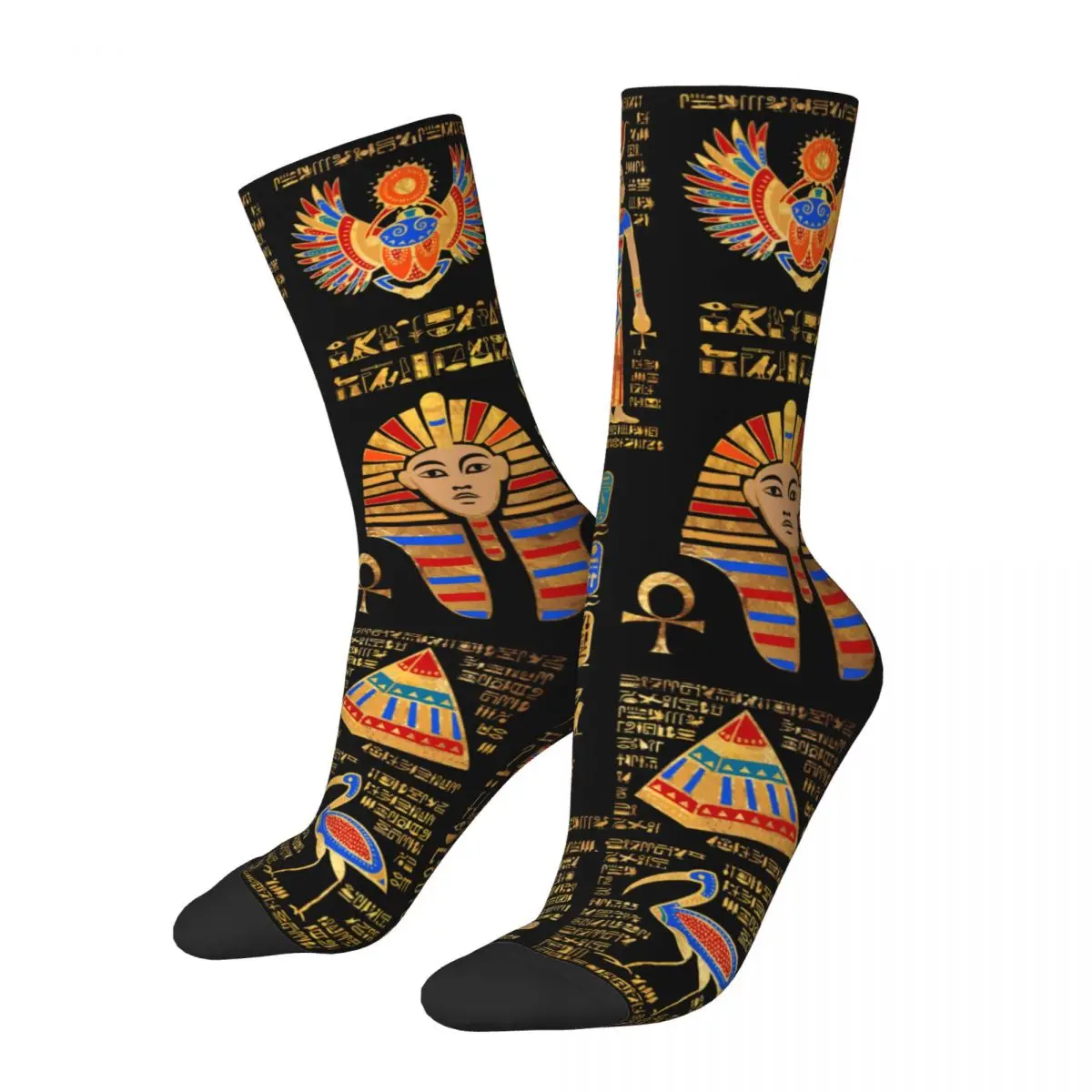 Autumn Winter Funny Women Men Egyptian Hieroglyphs And Deities On Black Socks Egypt Non-slip Crew Socks