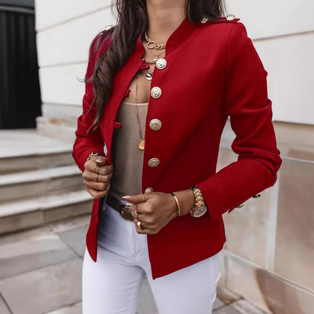 2025 Women's Clothing Jackets European and American long sleeved slim fitting breasted small suit short jacket Jackets Coats