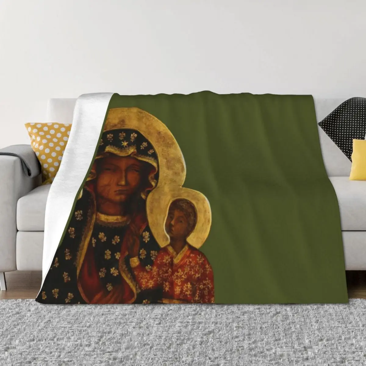 

The Black Madonna of Czestochowa, Our Lady of Czstochowa, Blessed Virgin Mary Throw Blanket Shaggy manga Blankets