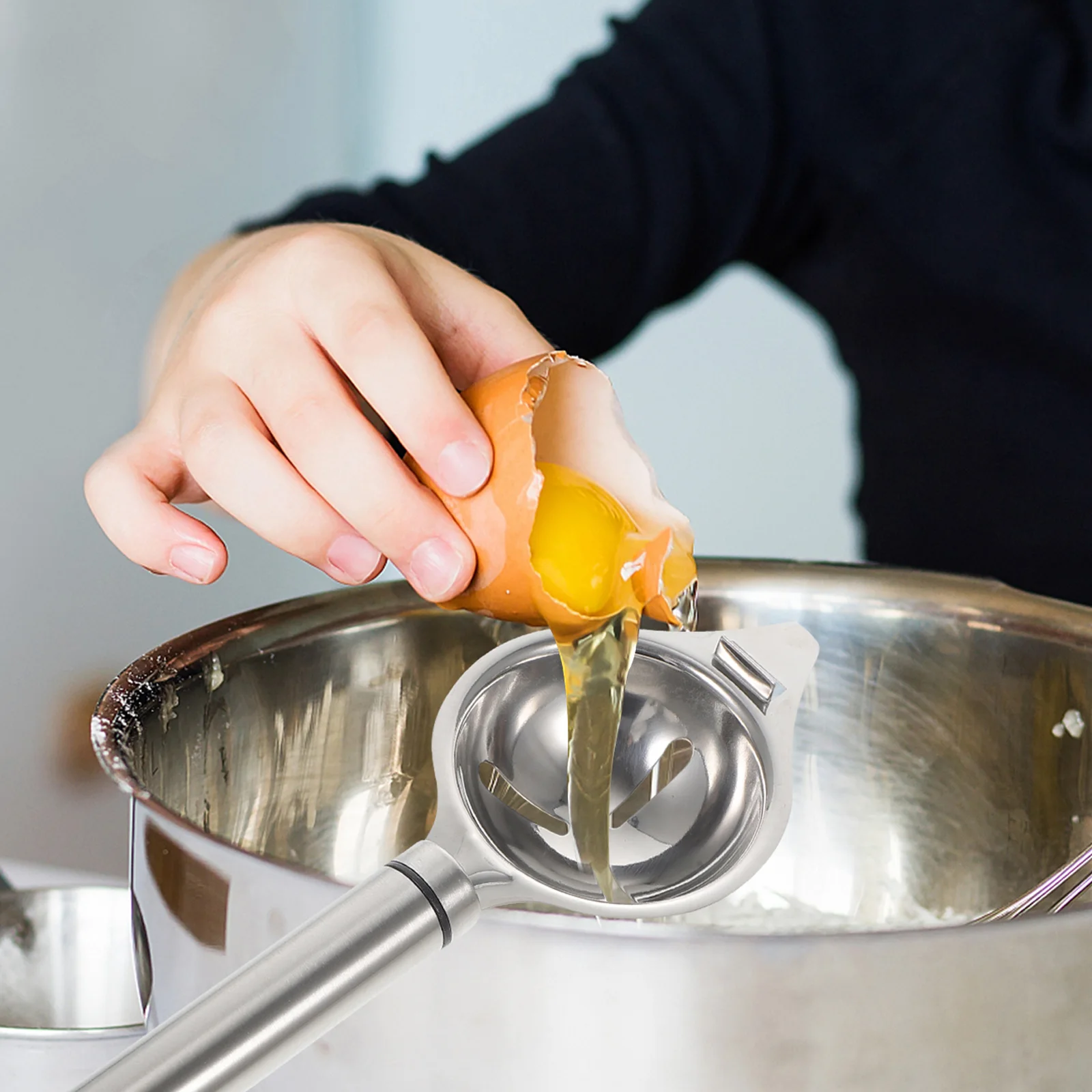 

White Separator Stainless Steel Kitchen Utensil Long H Egg Yolk Filter Easy Storage Practical Gadgets Egg Divider Tool