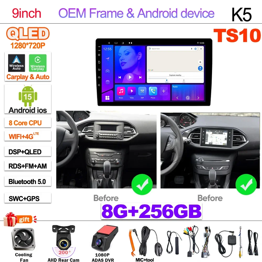 Android 15 Autoradio Voor Peugeot 308 T9 308S 2013-2017 Multimedia Video Player Navigatie WIFI Geen 2din DVD Touchscreen GPS 4G