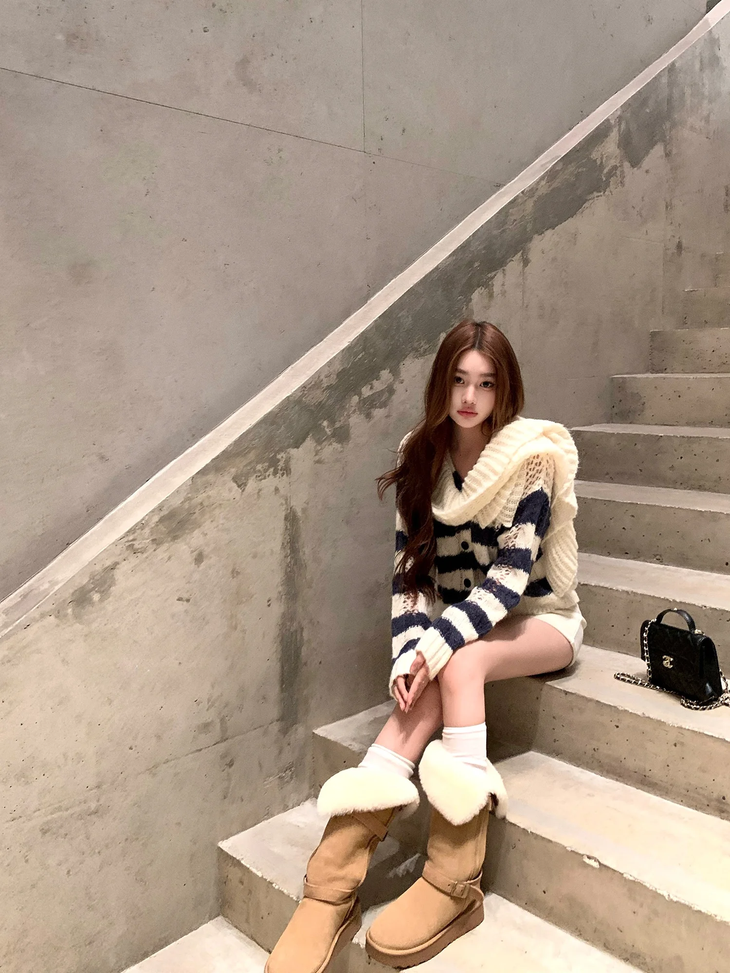 

Chien Diy Women's Open Cardigan Knitted Loose Woolen Sweater Hollow out Long Sve Striped Top Breathable Casual Faion