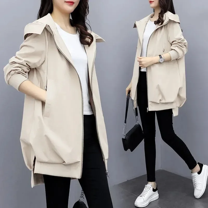 2025 New Loose Casual Hooded Windbreaker Autumn Women's Jacket Long Sleeved Casual Windbreaker Hooded Jacket Loose Basic Jacket