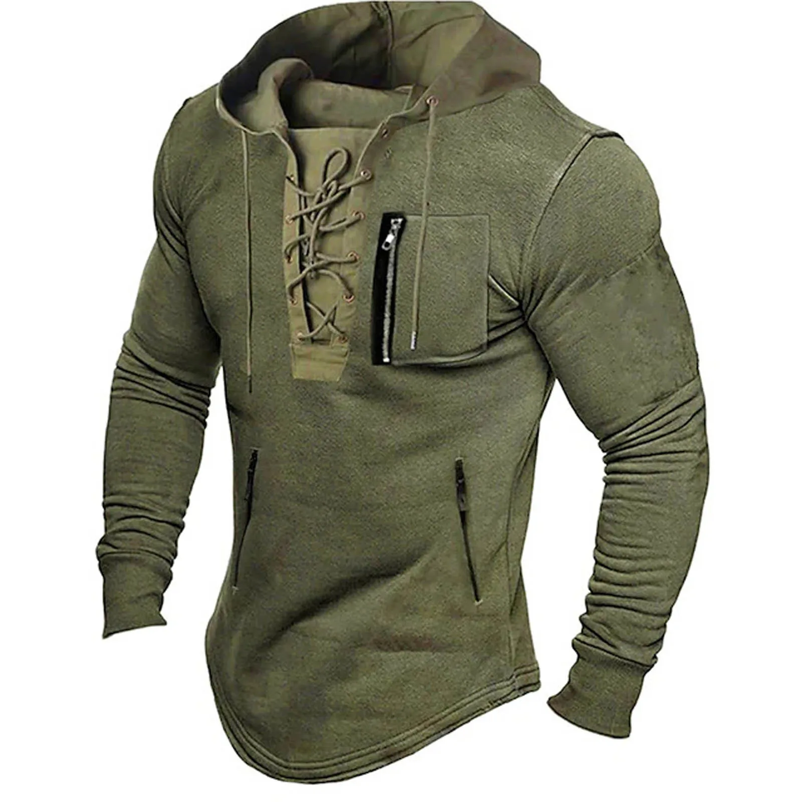 Autumn Lace Up Vintage Hoodie for Men Fashion Oversized Men‘s Clothing Casual Sweatshirt Long Sleeve Medieval Fit Pullover Tops