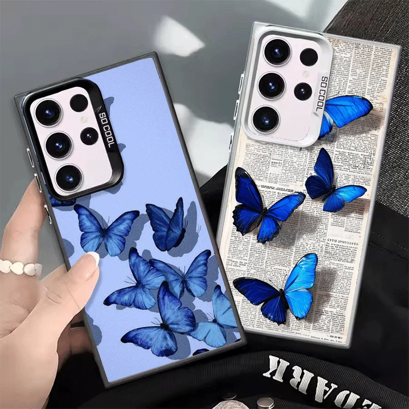 Blue Butterfly Aesthetics Shockproof Phone Case for Samsung Galaxy S26 Edge S25 Ultra S24 FE S23 Plus S21 Cover Anti Fall Fundas