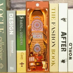 Light Up DIY Wooden Book Nook Shelf Insert Miniature 3D Puzzles Dollhouse Bookend Notre-Dame De Paris Handmade Building Booknook