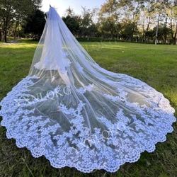 White Ivory bridalveil 3 m 4 m 5 m One Layer Wedding Veil With Comb Lace Bridal Veils Appliqued Cathedral Wedding Accessorie