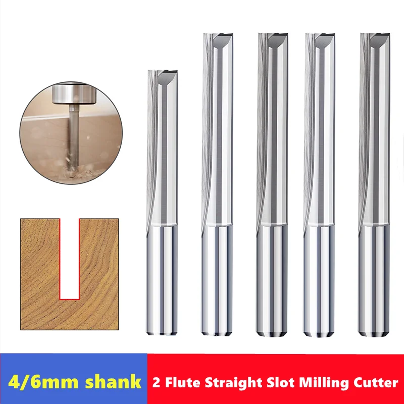 10pcs Carbide End Mill  4mm/6mm Shank 2 Flute Straight Slot Milling Cutter MDF Plastic Wood Cutter CNC Machine Router Bit