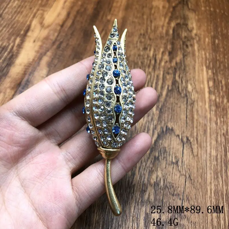 vintage distressed gold inlaid rhinestones elegant bud shaped pins brooches jewelry accessories
