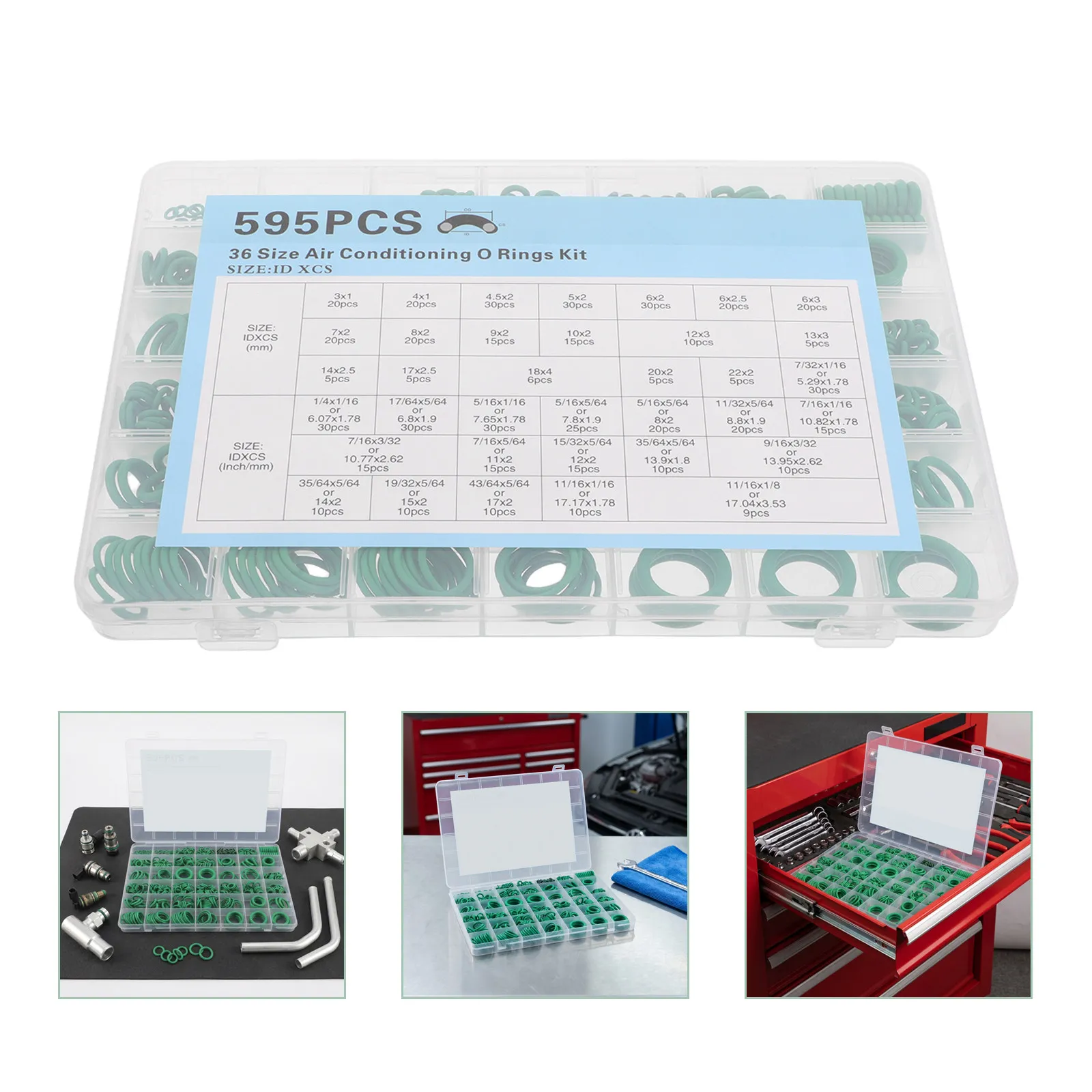 595Pcs Car Ac O Rings Kit Rubber Automotive Compressor Seal Washer Automotive Air Conditioning Gasket Repair Set