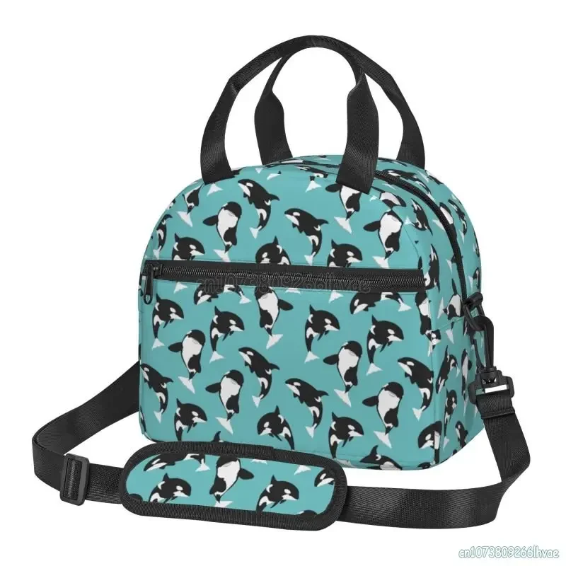 

Killer Whale Orca Insulated Lunch Bag Cute Cartoon Animal Bento Tote Bag for Kids Adults Thermal Lunch Box for School Office