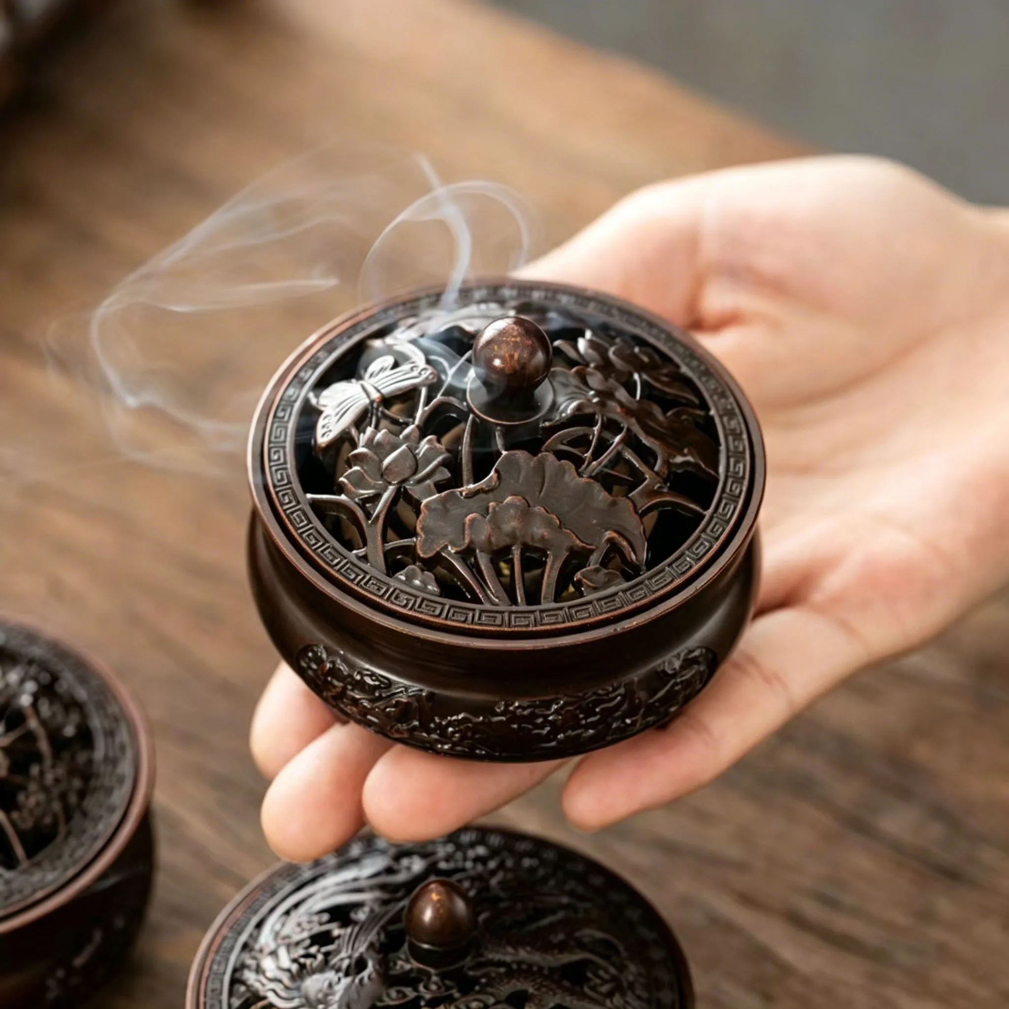 Copper-Colored Incense Burner, Alloy Incense Burner, Flat-Bottomed Burner with Base, Various Styles Available, Home Indoor Burner