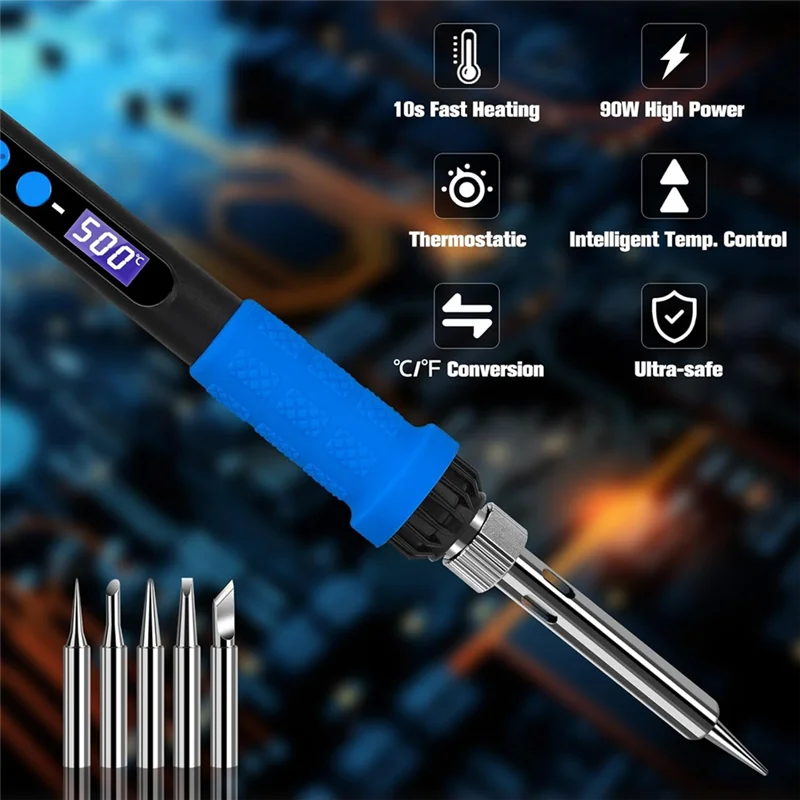 ABUG-DIY Soldering Iron Kit, 90W LED Display Adjustable Temperature Soldering Iron, Automatic Sleep Mode Soldering Gun