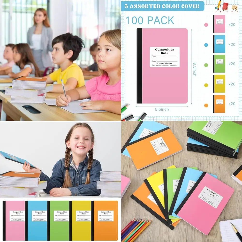

Wide Ruled Composition Notebooks, 8.5 x 5.5, 30 Sheets/60 Pages, Bulk Pack of 100 for School & Office